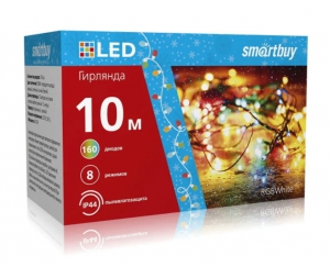 Гирлянда Smartbuy светодиодная LED с контроллером, RGB, 10м, 160 диодов, IP44, зеленый провод  купить в Санкт-Петербурге