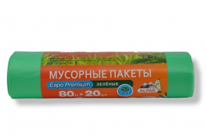 Мешки для мусора 80лx20 шт 14 микрон зеленые . купить в Санкт-Петербурге