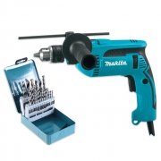Дрель MAKITA HP1640X4 (680Вт,13мм,удар,реверс,0-2800об/мин,наборD-46202)