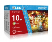 Гирлянда Smartbuy светодиодная LED с контроллером, RGB, 10м, 160 диодов, IP44, зеленый провод (SB-RGBIP44-10mGR)
