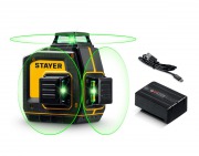 Нивелир лазерный STAYER SL-3D (GreenBeam,50м,&plusmn;0,5мм/м,аккумулятор,USB-C)/34963