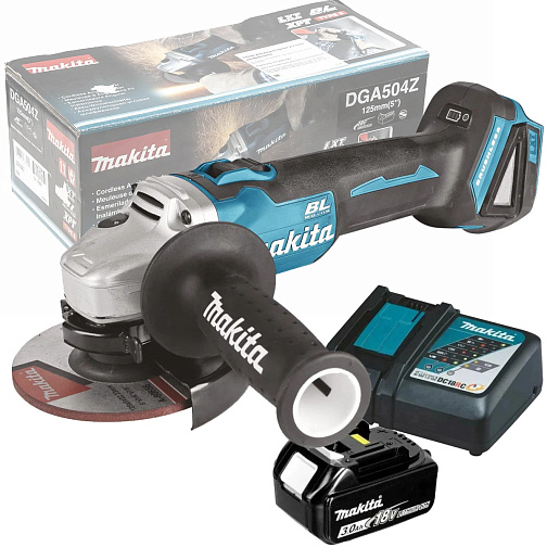 Машина шлифовальная угловая аккумуляторная MAKITA DGA504RF01 (BL-Motor,18В/LXT,125мм,BL1830B+DC18RC): фото 1