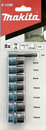 Набор головок ударных MAKITA (1/4",9предметов:6,7,8,10,11,12,13мм,адаптер)/E-12289