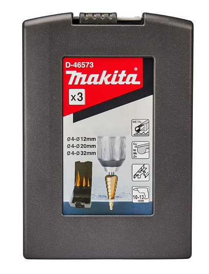 Набор сверл по металлу ступенчатых MAKITA (4-12/4-20/4-32,HSS-Tin,прям.желобок)/D-46573: фото 2