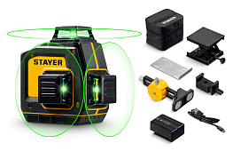 Нивелир лазерный STAYER SL-3D №2 (GreenBeam,50м,±0.5мм/м,аккумулятор,USB-C,набор)/34963-2