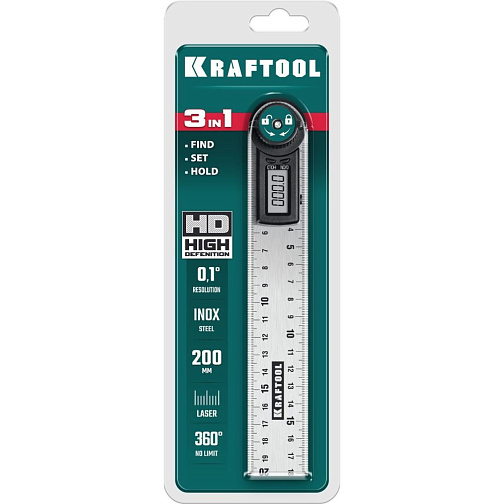Транспортир-угломер электронный KRAFTOOL DPM-20 (200мм,0-360°,точность±0.1°)/34682 **: фото 2