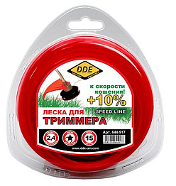Леска триммерная DDE "SpeedLine" (2.4мм,красный/звездочка,15м)/644-917