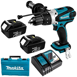 Аккумуляторная ударная дрель-шуруповерт MAKITA DHP458RFE (18B,2*3.0Ач/LXT,91Нм,кейс) **