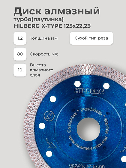 Диск алмазный 125х1,2х22 турбо(паутинка) HILBERG X-TYPE/керамогранит/: фото 3