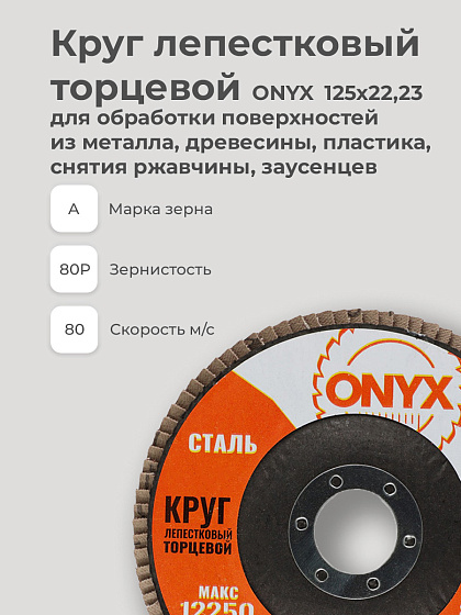 Круг лепестковый торцевой 125х22 Р 80(20) ONYX: фото 5