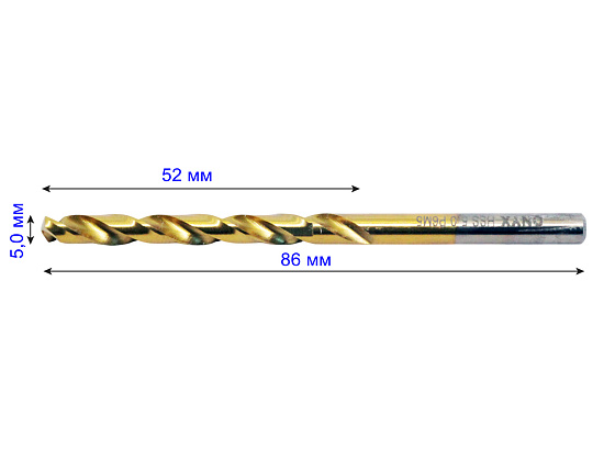Сверло ц/х d 5,0 мм Р6М5 TiN шлиф. ONYX (118050): фото 2