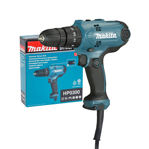 Дрель-шуруповерт MAKITA HP0300 (320Вт,удар,бзп10мм,52/21Нм,0-450/1500об/мин) **: фото 1