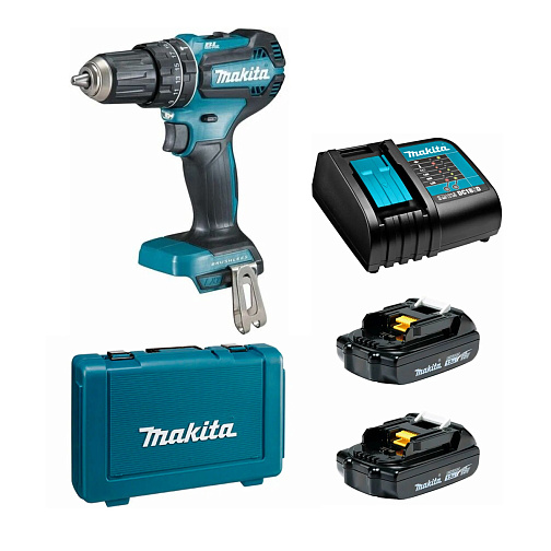 Аккумуляторная ударная дрель-шуруповерт MAKITA DHP485SYE (BL-Motor,18B,2*1.5Ач/LXT,50Нм,кейс) **: фото 1