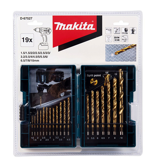 Набор сверл по металлу 1,5-10,0 мм 19 шт. MAKITA HSS-TiN Economy/D-67527: фото 1