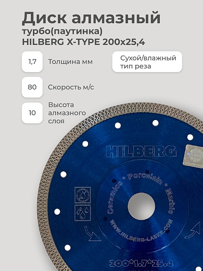 Диск алмазный 200х25,4 турбо(паутинка) HILBERG X-TYPE /керамогранит/HM405: фото 3