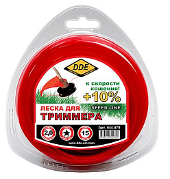 Леска триммерная DDE "SpeedLine" (2.0мм,красный/звездочка,15м)/644-870