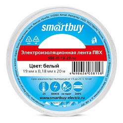 Изолента ПВХ 19 мм 20 метров ПРОФИ белая Smartbuy