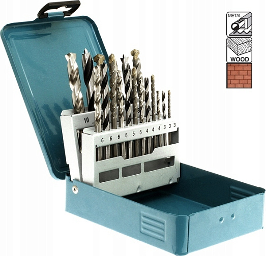Набор сверл металл/дерево/кирпич MAKITA 18 шт. (3,4,5,6,8,10мм,кейс)/D-46202: фото 1