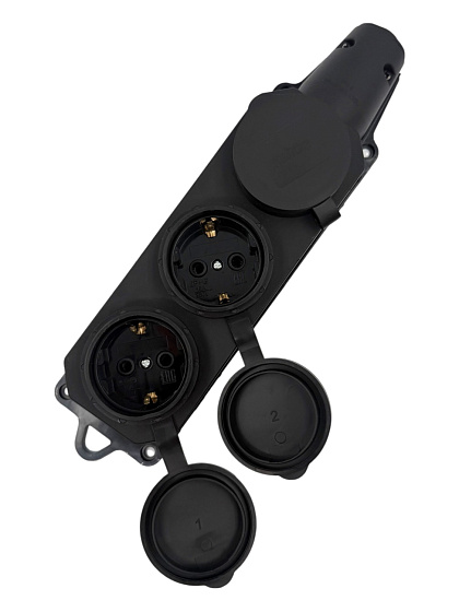 Розетка 3-местная каучуковая с крышками, з/к, 16А IP44, 