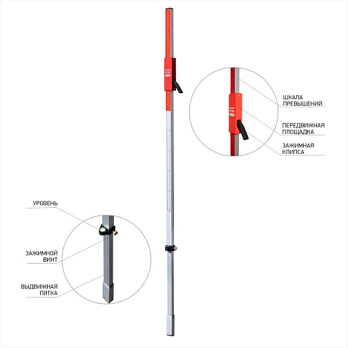 Рейка для лазерных нивелиров Geobox Redtrace RT-25L/100415 **: фото 2