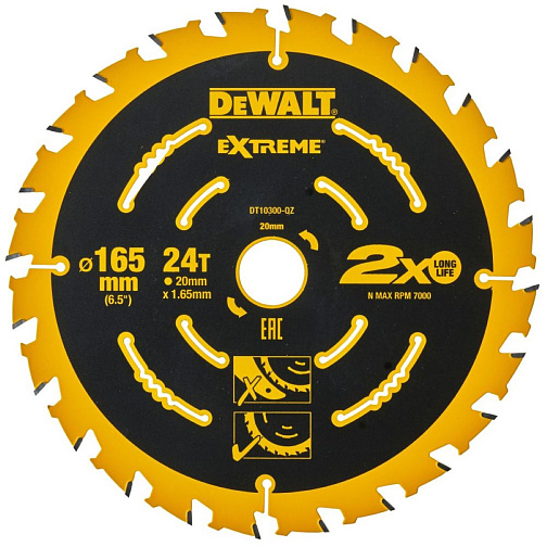 Диск пильный по дереву 165*20*1.65мм*24Т DeWALT Elite Extreme/DT10400: фото 1