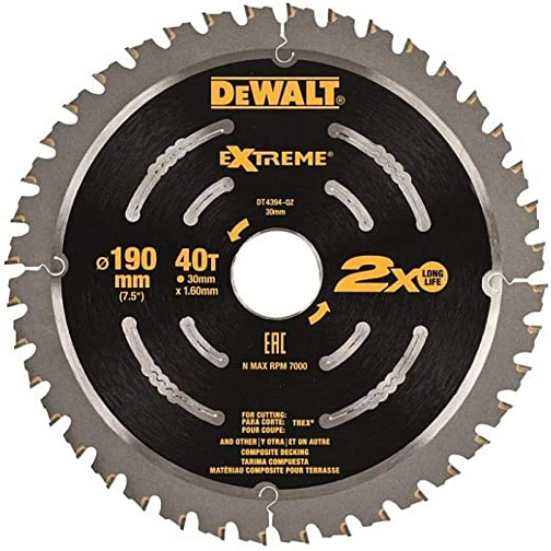 Диск пильный по дереву 190*30*1.6мм*40Т DeWALT Extreme/DT4394-QZ: фото 1