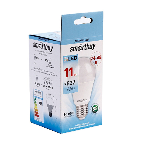 Лампа светодиодная 11 Вт E27 24-48В (теплое свечение) Smartbuy: фото 2