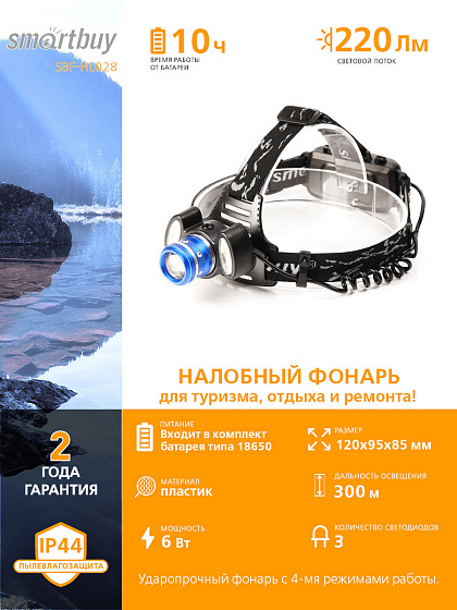 Фонарь аккумуляторный налобный фонарь 15 Вт Smartbuy (SBF-HL028)/50: фото 4