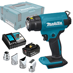 Термовоздуходувка аккумуляторная MAKITA DHG180RT1J (BL-Motor,18В,1*5.0Ач/LXT,550°C,кейс+насадки) **