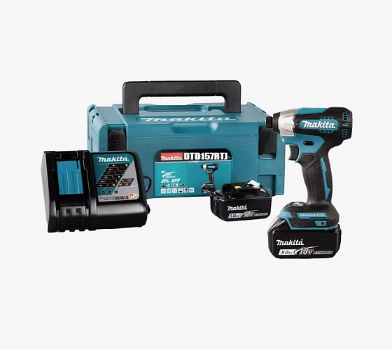 Шуруповерт аккумуляторный ударный MAKITA DTD157RTJ (BL-Motor,18В,2х5.0Ач/LXT,1/4