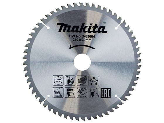 Диск пильный по алюминию/дереву/пластику 210x30x2.4/1.6x60T MAKITA/D-65604: фото 1