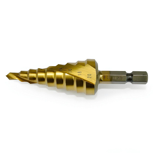 Сверло ступенчатое MAKITA 4-20 (HSS-TiN, 4, 6, 8, 10, 12, 14, 16, 18, 20, хвост.1/4