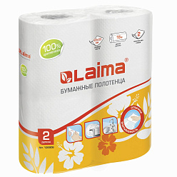 Полотенца бумажные 2 слоя, 2шт/уп белые LAIMA