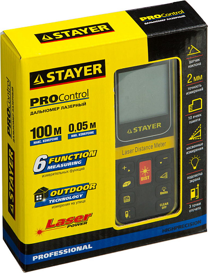 Дальномер лазерный STAYER SDL-100 (100м,±2.0мм,2хAА)/34959: фото 2