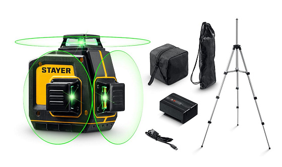 Нивелир лазерный STAYER SL-3D №3 (GreenBeam,50м,±0.5мм/м,аккумулятор,USB-C,штатив)/34963-3: фото 1