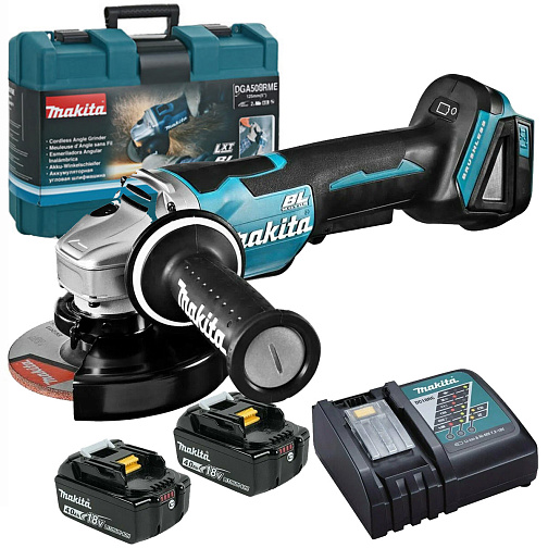 Машина шлифовальная угловая аккумуляторная MAKITA DGA508RME (BL-Motor,18В,2*4.0Ач/LXT,125мм,BRAKE,кейс): фото 1