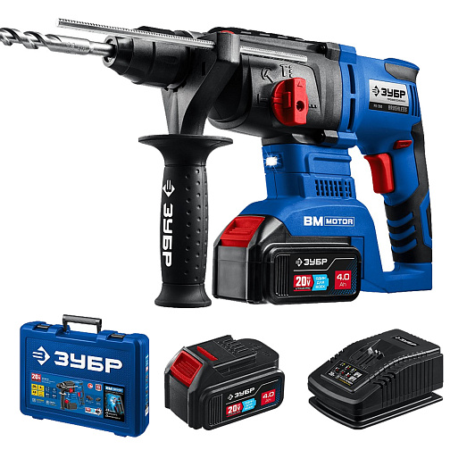 Перфоратор аккумуляторный ЗУБР PB-260-42 (BL-Motor,20В,2*4.0Ач/LXT,SDS-Plus,3.0Дж,3режима,кейс) **: фото 1