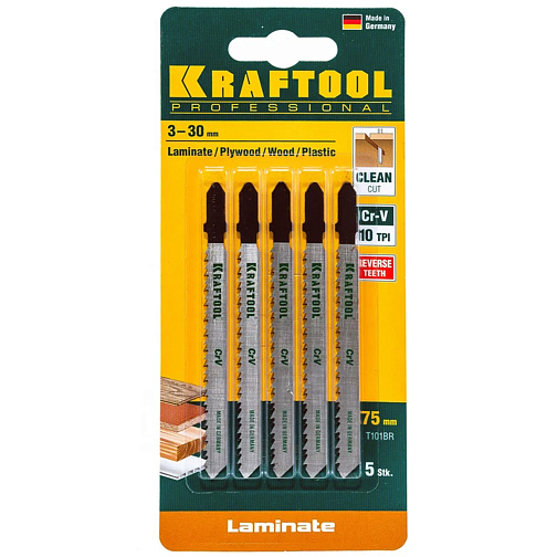 Пилки для лобзика KRAFTOOL Т101BR 5шт. (75мм,CR-V,дерево3-30мм,ДСП) обр.зуб/159516-2.5-S5 (Германия): фото 2