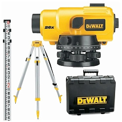 Нивелир оптический DeWALT DW096PK (100м,26-крат,штатив,рейка,кейс)