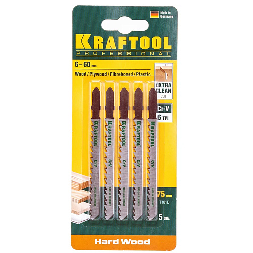 Пилки для лобзика KRAFTOOL Т101D 5шт. (75мм,CR-V,дерево6-60мм,ДСП,ДВП)/159511-4-S5 (Германия): фото 2
