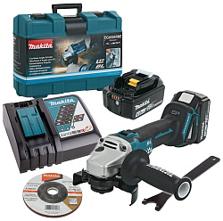 Машина шлифовальная угловая аккумуляторная MAKITA DGA504RME (BL-Motor,18В,2*4.0Ач/LXT,125мм,кейс) **