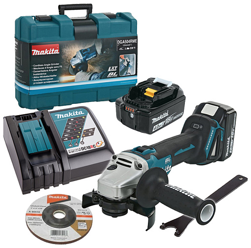 Машина шлифовальная угловая аккумуляторная MAKITA DGA504RME (BL-Motor,18В,2*4.0Ач/LXT,125мм,кейс) **: фото 1