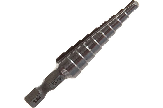 Сверло ступенчатое MAKITA 4-12 (HSS,4,5,6,7,8,9,10,11,12,хвост.1/4