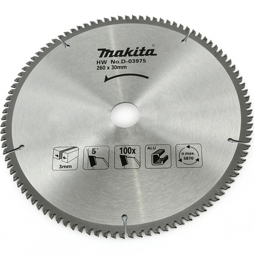 Диск пильный по алюминию 260*30/15.88*100Т MAKITA STANDARD/D-03975 **: фото 1