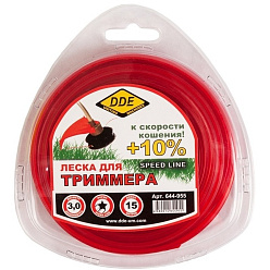 Леска триммерная DDE "SpeedLine" (3.0мм,красный/звездочка,15м)/644-955