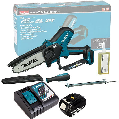 Пила цепная аккумуляторная MAKITA DUC150RF (BL-Motor,320Вт,18В/3.0Ач/LXT+DC18RC): фото 1