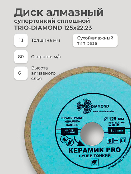 Диск алмазный 125х1,1х22 сплошн. Керамик PRO TRIO-DIAMOND/керамогранит/: фото 3