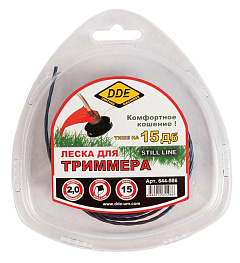 Леска триммерная DDE "Still Line" (2.0мм,синий/витой квадрат,15м)/644-986