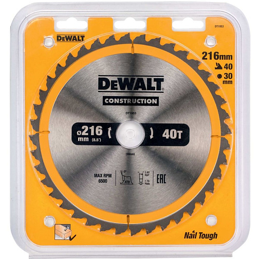 Диск пильный по дереву 216*30*2.6мм*40Т DeWALT Construction/DT1953: фото 5