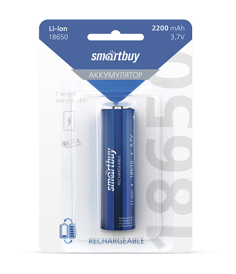 Элемент питания аккумуляторный Smartbuy LI18650-2200 mAh (10/100) (SBBR-18650-1B2200): фото 3